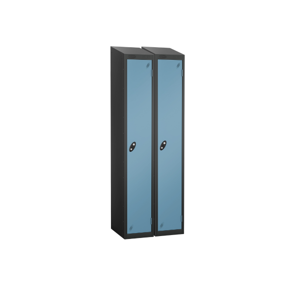 Nest of 2 Metal Storage Lockers | Single Door | 1780 x 305 x 305mm | Black Carcass | Ocean Door | Cam Lock | Sloping Top | Probe