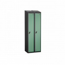 Nest of 2 Metal Storage Lockers | Single Door | 1780 x 305 x 305mm | Black Carcass | Jade Door | Cam Lock | Sloping Top | Probe