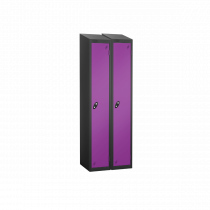 Nest of 2 Metal Storage Lockers | Single Door | 1780 x 305 x 305mm | Black Carcass | Lilac Door | Cam Lock | Sloping Top | Probe