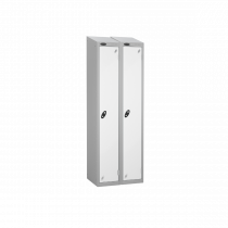 Nest of 2 Metal Storage Lockers | Single Door | 1780 x 305 x 305mm | Silver Carcass | White Door | Cam Lock | Sloping Top | Probe