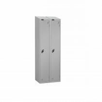 Nest of 2 Metal Storage Lockers | Single Door | 1780 x 305 x 305mm | Silver Carcass | Silver Door | Cam Lock | Sloping Top | Probe