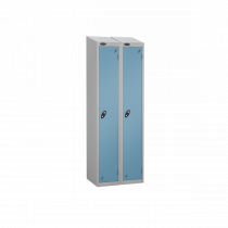 Nest of 2 Metal Storage Lockers | Single Door | 1780 x 305 x 305mm | Silver Carcass | Ocean Door | Cam Lock | Sloping Top | Probe