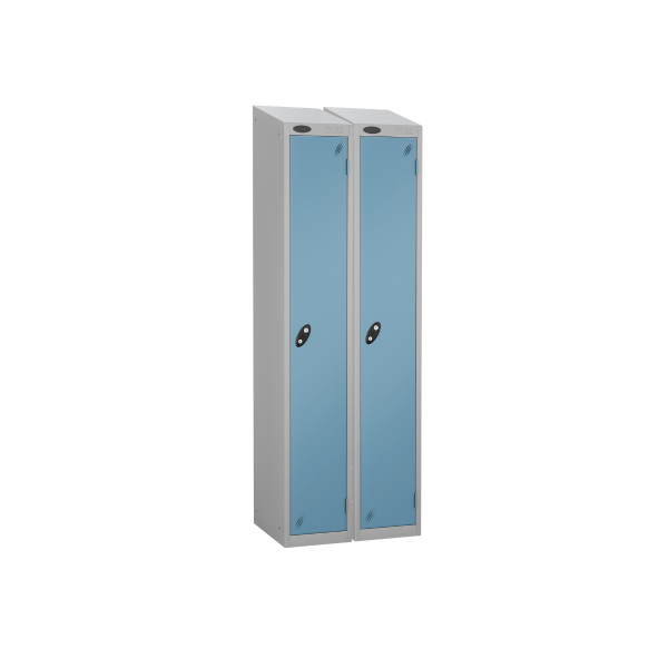 Nest of 2 Metal Storage Lockers | Single Door | 1780 x 305 x 305mm | Silver Carcass | Ocean Door | Cam Lock | Sloping Top | Probe