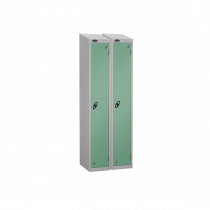 Nest of 2 Metal Storage Lockers | Single Door | 1780 x 305 x 305mm | Silver Carcass | Jade Door | Cam Lock | Sloping Top | Probe