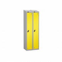 Nest of 2 Metal Storage Lockers | Single Door | 1780 x 305 x 305mm | Silver Carcass | Lemon Door | Cam Lock | Sloping Top | Probe