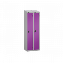 Nest of 2 Metal Storage Lockers | Single Door | 1780 x 305 x 305mm | Silver Carcass | Lilac Door | Cam Lock | Sloping Top | Probe