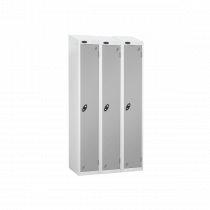 Nest of 3 Metal Storage Lockers | Single Door | 1780 x 305 x 305mm | White Carcass | Silver Door | Cam Lock | Sloping Top | Probe