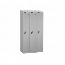 Nest of 3 Metal Storage Lockers | Single Door | 1780 x 305 x 305mm | Silver Carcass | Silver Door | Cam Lock | Sloping Top | Probe