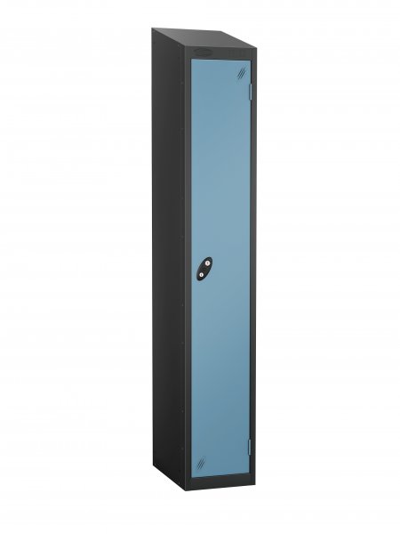 Single Metal Storage Locker | Single Door | 1780 x 305 x 380mm | Black Carcass | Ocean Door | Cam Lock | Sloping Top | Probe