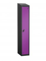 Single Metal Storage Locker | Single Door | 1780 x 305 x 380mm | Black Carcass | Lilac Door | Cam Lock | Sloping Top | Probe