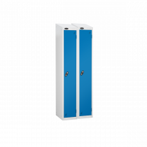 Nest of 2 Metal Storage Lockers | Single Door | 1780 x 305 x 380mm | White Carcass | Blue Door | Cam Lock | Sloping Top | Probe