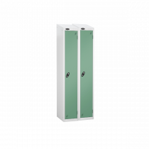 Nest of 2 Metal Storage Lockers | Single Door | 1780 x 305 x 380mm | White Carcass | Jade Door | Cam Lock | Sloping Top | Probe