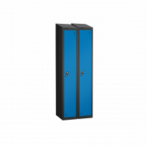 Nest of 2 Metal Storage Lockers | Single Door | 1780 x 305 x 380mm | Black Carcass | Blue Door | Cam Lock | Sloping Top | Probe