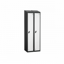 Nest of 2 Metal Storage Lockers | Single Door | 1780 x 305 x 380mm | Black Carcass | White Door | Cam Lock | Sloping Top | Probe