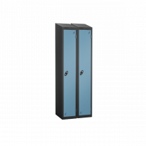 Nest of 2 Metal Storage Lockers | Single Door | 1780 x 305 x 380mm | Black Carcass | Ocean Door | Cam Lock | Sloping Top | Probe