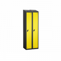 Nest of 2 Metal Storage Lockers | Single Door | 1780 x 305 x 380mm | Black Carcass | Lemon Door | Cam Lock | Sloping Top | Probe