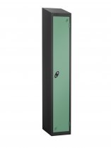 Single Metal Storage Locker | Single Door | 1780 x 305 x 460mm | Black Carcass | Jade Door | Cam Lock | Sloping Top | Probe