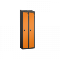 Nest of 2 Metal Storage Lockers | Single Door | 1780 x 305 x 460mm | Black Carcass | Orange Door | Cam Lock | Sloping Top | Probe