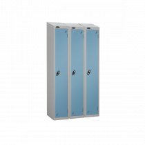 Nest of 3 Metal Storage Lockers | Single Door | 1780 x 305 x 460mm | Silver Carcass | Ocean Door | Cam Lock | Sloping Top | Probe