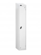 Single Metal Storage Locker | Single Door | 1780 x 460 x 460mm | White Carcass | White Door | Hasp & Staple Lock | Sloping Top | Probe