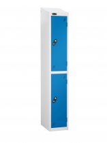 Single Metal Storage Locker | 2 Doors | 1780 x 305 x 305mm | White Carcass | Blue Door | Cam Lock | Sloping Top | Probe