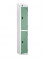 Single Metal Storage Locker | 2 Doors | 1780 x 305 x 305mm | White Carcass | Jade Door | Cam Lock | Sloping Top | Probe