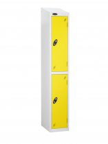 Single Metal Storage Locker | 2 Doors | 1780 x 305 x 305mm | White Carcass | Lemon Door | Cam Lock | Sloping Top | Probe