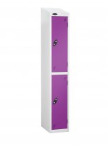 Single Metal Storage Locker | 2 Doors | 1780 x 305 x 305mm | White Carcass | Lilac Door | Cam Lock | Sloping Top | Probe