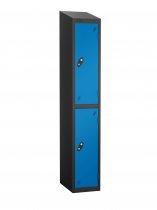 Single Metal Storage Locker | 2 Doors | 1780 x 305 x 305mm | Black Carcass | Blue Door | Cam Lock | Sloping Top | Probe