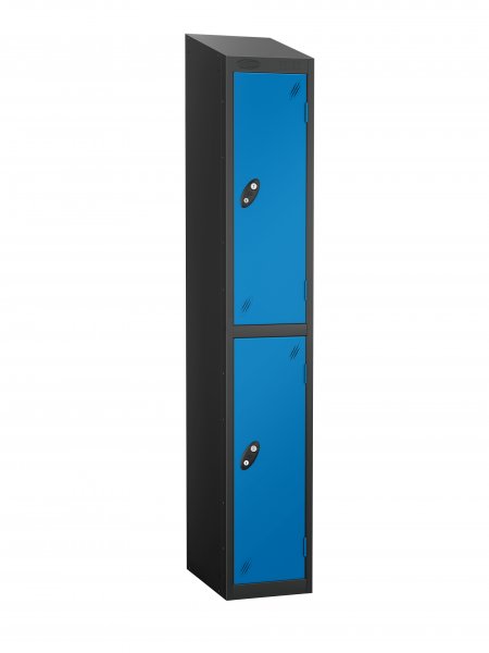 Single Metal Storage Locker | 2 Doors | 1780 x 305 x 305mm | Black Carcass | Blue Door | Cam Lock | Sloping Top | Probe