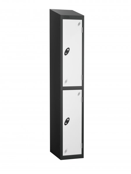 Single Metal Storage Locker | 2 Doors | 1780 x 305 x 305mm | Black Carcass | White Door | Cam Lock | Sloping Top | Probe