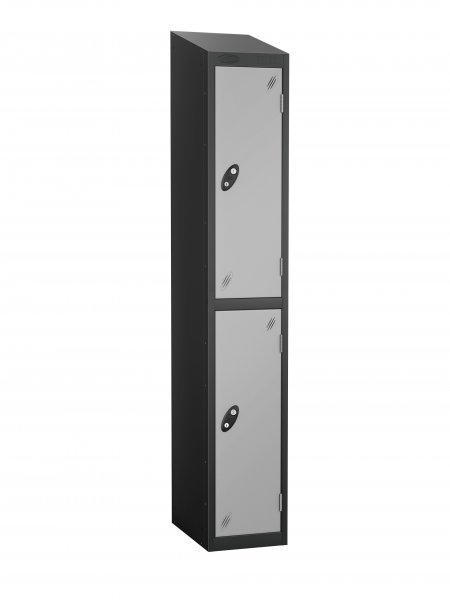 Single Metal Storage Locker | 2 Doors | 1780 x 305 x 305mm | Black Carcass | Silver Door | Cam Lock | Sloping Top | Probe