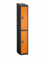 Single Metal Storage Locker | 2 Doors | 1780 x 305 x 305mm | Black Carcass | Orange Door | Cam Lock | Sloping Top | Probe