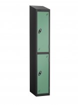 Single Metal Storage Locker | 2 Doors | 1780 x 305 x 305mm | Black Carcass | Jade Door | Cam Lock | Sloping Top | Probe