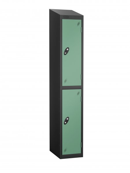 Single Metal Storage Locker | 2 Doors | 1780 x 305 x 305mm | Black Carcass | Jade Door | Cam Lock | Sloping Top | Probe