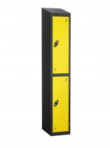 Single Metal Storage Locker | 2 Doors | 1780 x 305 x 305mm | Black Carcass | Lemon Door | Cam Lock | Sloping Top | Probe