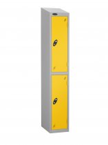 Single Metal Storage Locker | 2 Doors | 1780 x 305 x 305mm | Silver Carcass | Yellow Door | Cam Lock | Sloping Top | Probe