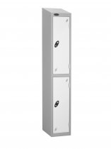 Single Metal Storage Locker | 2 Doors | 1780 x 305 x 305mm | Silver Carcass | White Door | Cam Lock | Sloping Top | Probe