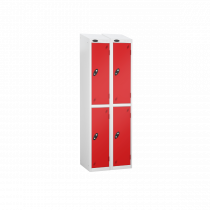 Nest of 2 Metal Storage Lockers | 2 Doors | 1780 x 305 x 305mm | White Carcass | Red Door | Cam Lock | Sloping Top | Probe