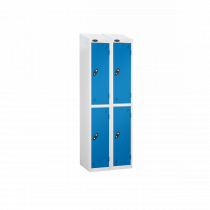 Nest of 2 Metal Storage Lockers | 2 Doors | 1780 x 305 x 305mm | White Carcass | Blue Door | Cam Lock | Sloping Top | Probe