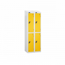 Nest of 2 Metal Storage Lockers | 2 Doors | 1780 x 305 x 305mm | White Carcass | Yellow Door | Cam Lock | Sloping Top | Probe