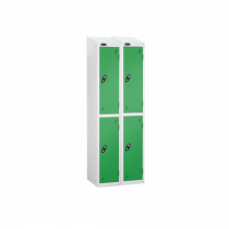 Nest of 2 Metal Storage Lockers | 2 Doors | 1780 x 305 x 305mm | White Carcass | Green Door | Cam Lock | Sloping Top | Probe