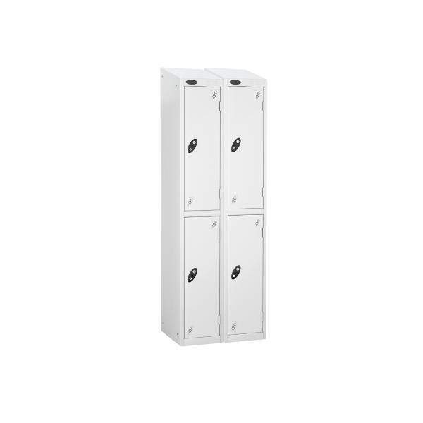 Nest of 2 Metal Storage Lockers | 2 Doors | 1780 x 305 x 305mm | White Carcass | White Door | Cam Lock | Sloping Top | Probe