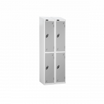 Nest of 2 Metal Storage Lockers | 2 Doors | 1780 x 305 x 305mm | White Carcass | Silver Door | Cam Lock | Sloping Top | Probe