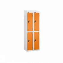 Nest of 2 Metal Storage Lockers | 2 Doors | 1780 x 305 x 305mm | White Carcass | Orange Door | Cam Lock | Sloping Top | Probe