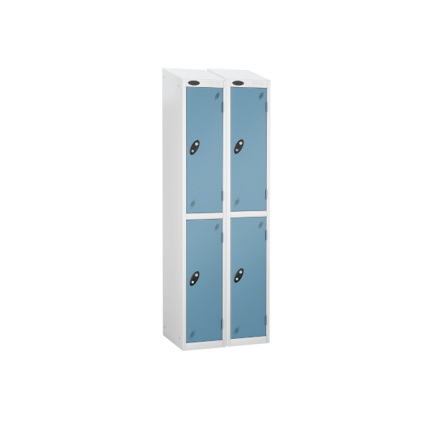 Nest of 2 Metal Storage Lockers | 2 Doors | 1780 x 305 x 305mm | White Carcass | Ocean Door | Cam Lock | Sloping Top | Probe