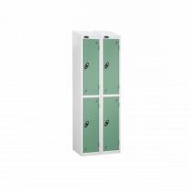 Nest of 2 Metal Storage Lockers | 2 Doors | 1780 x 305 x 305mm | White Carcass | Jade Door | Cam Lock | Sloping Top | Probe