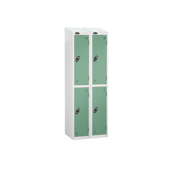 Nest of 2 Metal Storage Lockers | 2 Doors | 1780 x 305 x 305mm | White Carcass | Jade Door | Cam Lock | Sloping Top | Probe