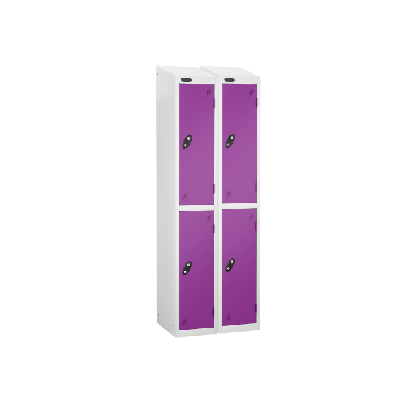 Nest of 2 Metal Storage Lockers | 2 Doors | 1780 x 305 x 305mm | White Carcass | Lilac Door | Cam Lock | Sloping Top | Probe