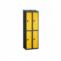 Nest of 2 Metal Storage Lockers | 2 Doors | 1780 x 305 x 305mm | Black Carcass | Yellow Door | Cam Lock | Sloping Top | Probe